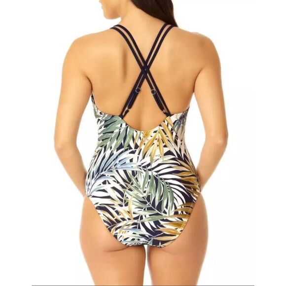 Hurley Womens Bathing Swimsuit One Piece UPF50+ Cross Back PALMS X Large V NECK - Picture 2 of 6